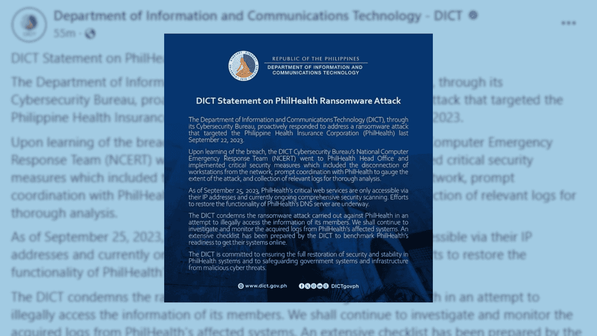 DICT condemns PhilHealth cyberattack