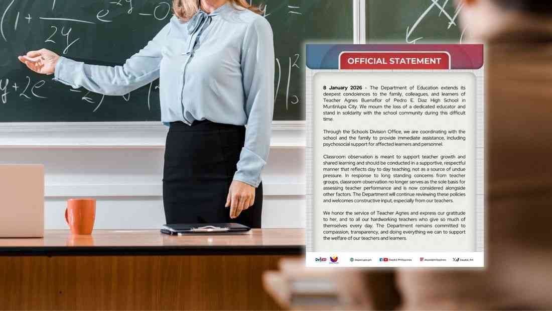 DepEd expresses condolences, offers support after teacher dies in classroom observation