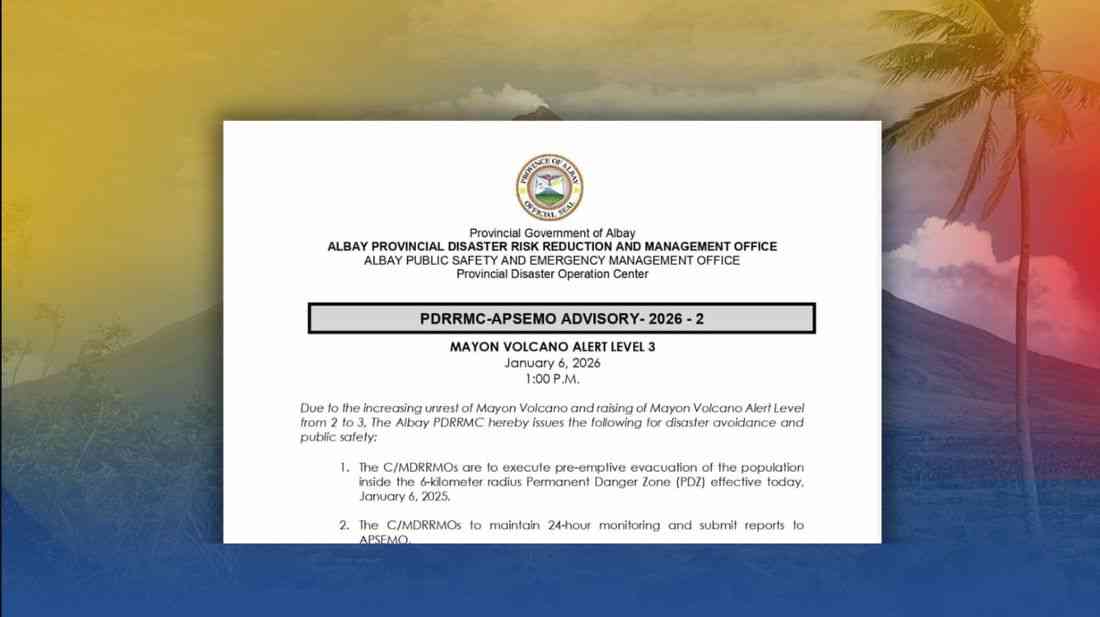 Pre-emptive evacuation ordered as Mayon Volcano raised to Alert Level 3