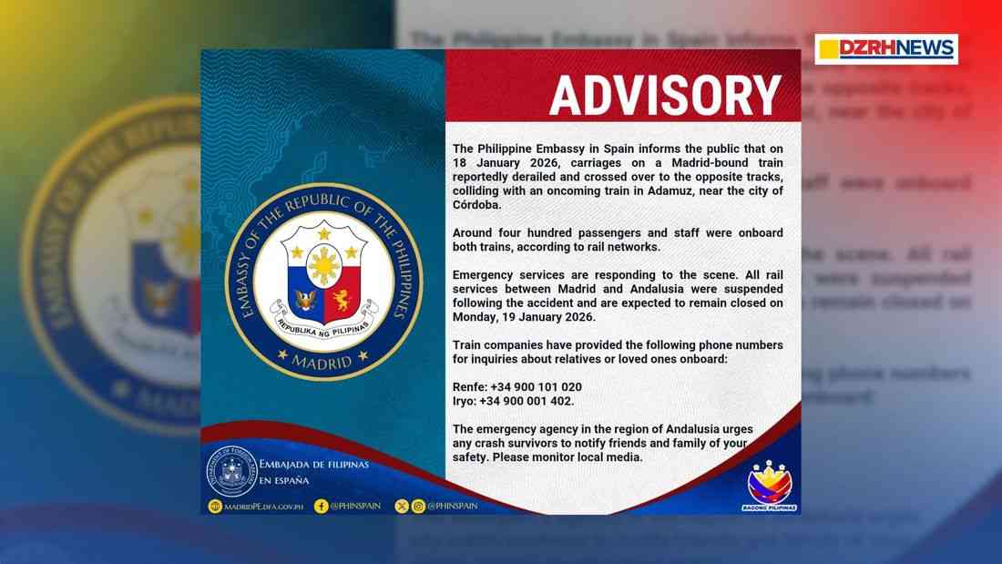 PH Embassy working with authorities to verify whether Filipinos involved in train collision in Spain