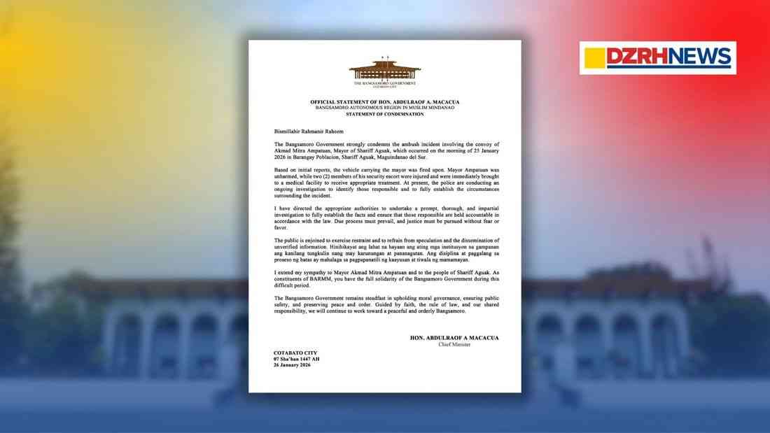 Bangsamoro Government condemns ambush on Shariff Aguak Mayor