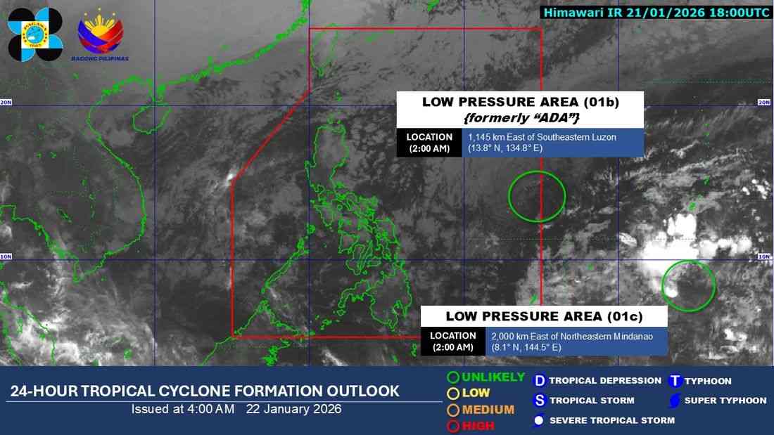 LPA formerly “Ada” now outside PAR; another LPA monitored, unlikely to develop
