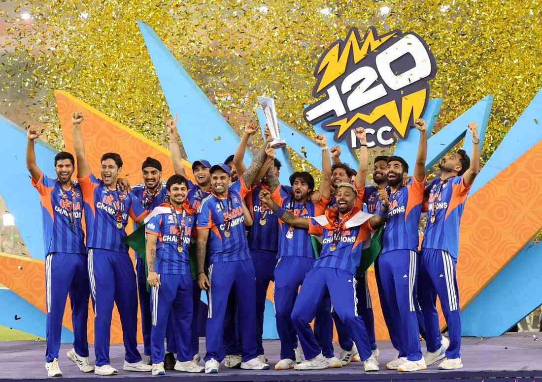 Cricket-Rampant India complete T20 World Cup treble, NZ fall short again
