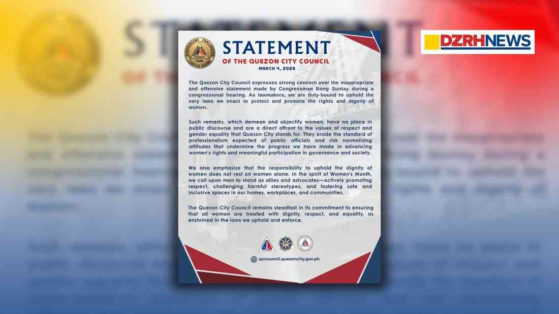 Quezon City Council condemns Suntay’s remarks, urges upholding of women’s dignity