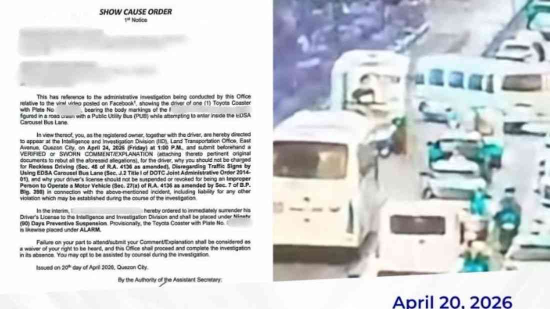 LTO issues show cause order vs. driver of gov’t-owned coaster over EDSA busway violation