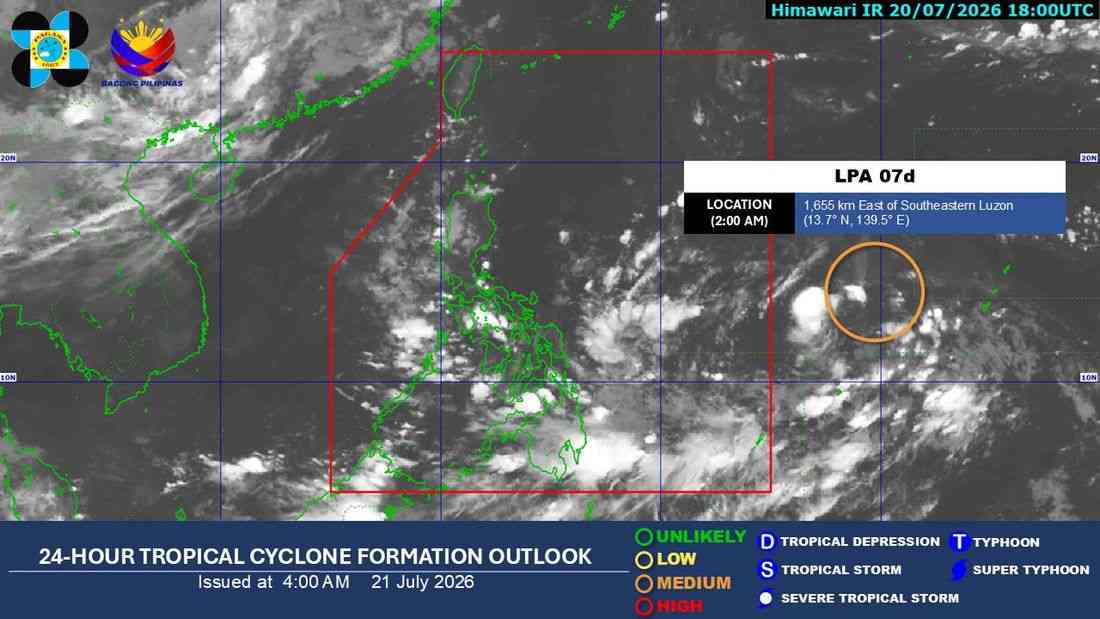LPA outside PAR has 'medium' chance of becoming tropical depression — PAGASA