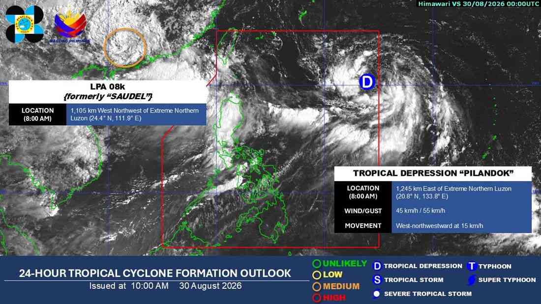 LPA inside PAR develops into Tropical Depression ‘Pilandok’