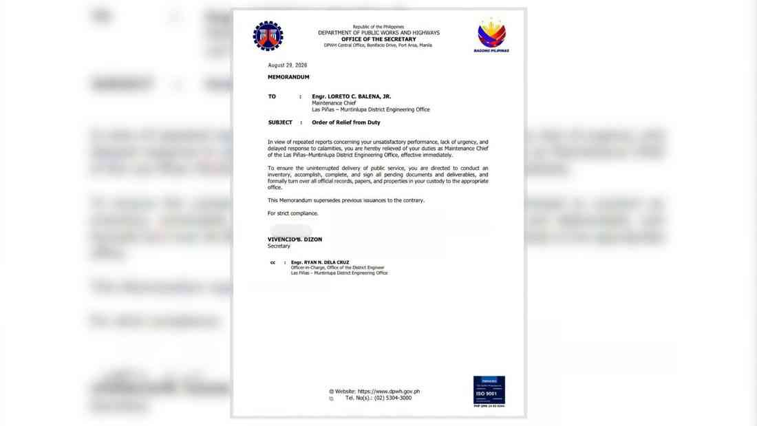 Las Piñas-Muntinlupa DEO maintenance chief dismissed over ‘lack of urgency’ amid calamity, neglect of duties — Dizon