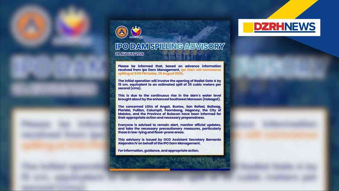 Ipo dam to begin releasing water at 9 PM amid rising levels due to Habagat