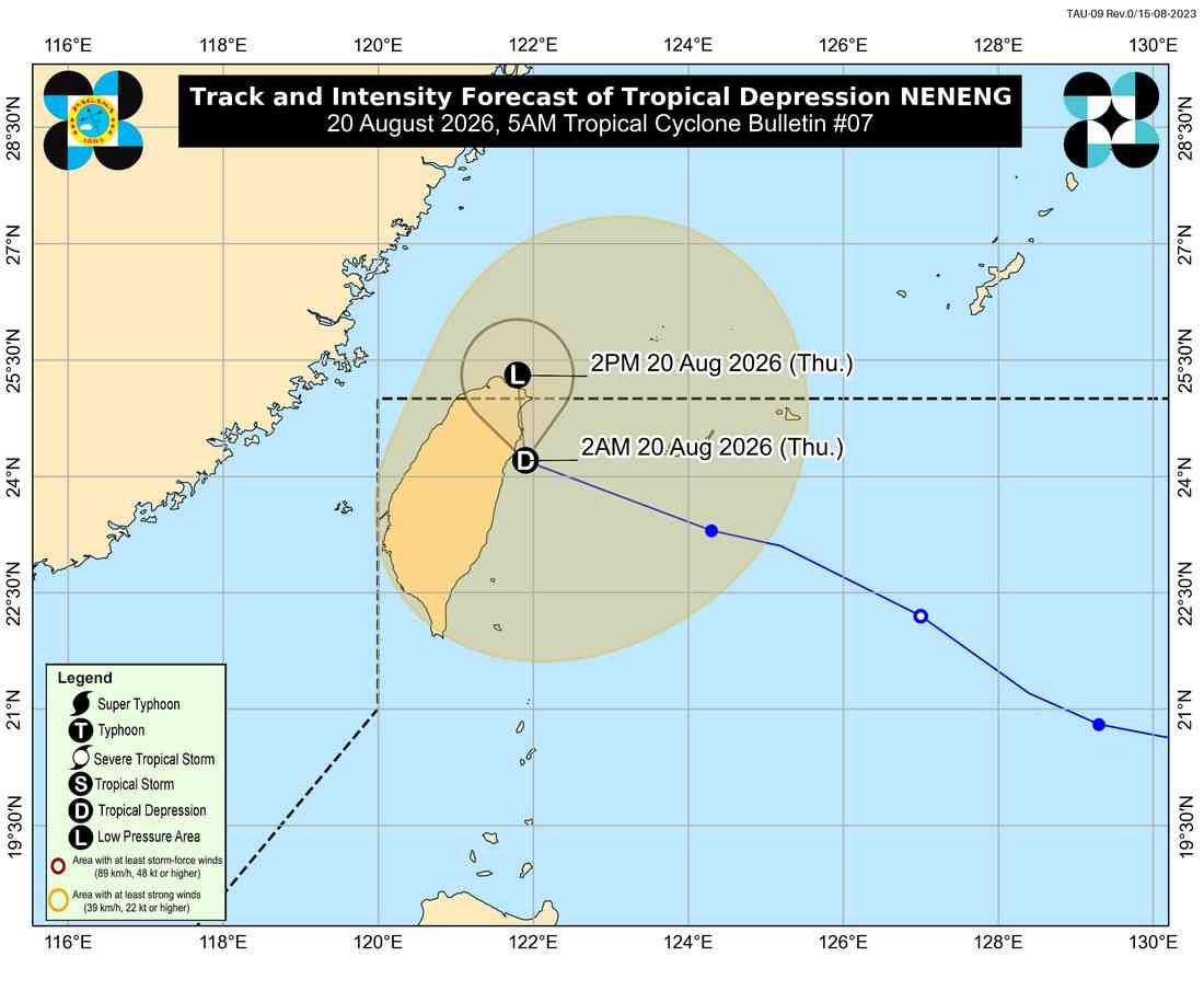 Tropical Depression Neneng nears Taiwan; 2 more weather disturbances monitored