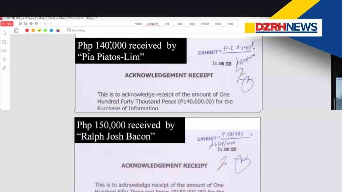 Prosecution presents OVP receipts bearing names 'Pia Piatos', 'Josh Bacon'