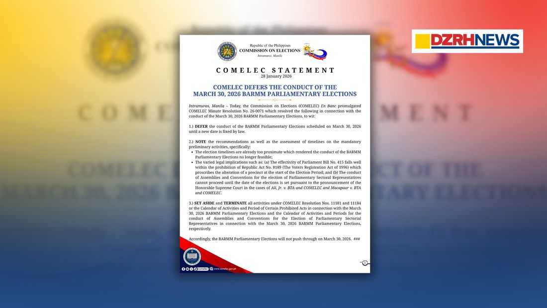 COMELEC halts scheduled March 30 BARMM parliamentary elections amid legal and logistical issues