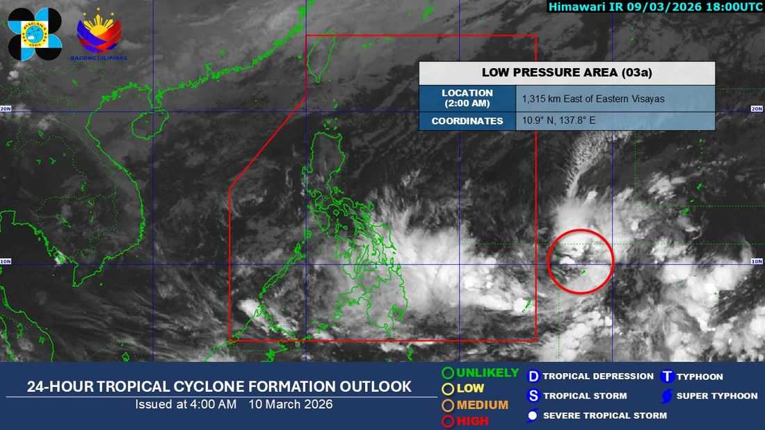 LPA outside PAR now has 'high' chance of developing into tropical depression