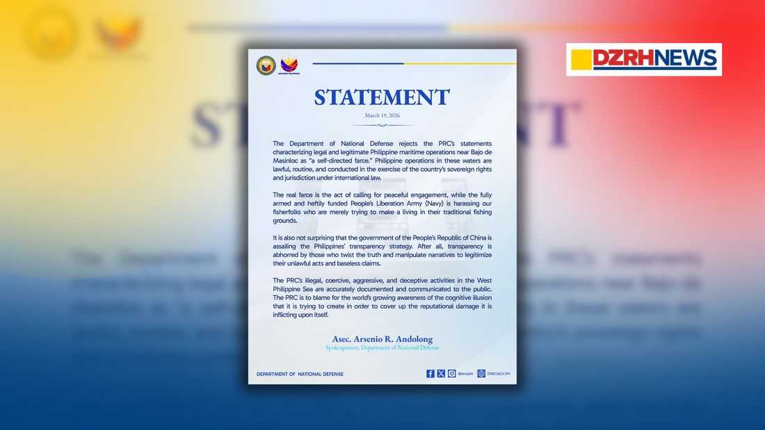 DND rebukes China over Bajo de Masinloc remarks, defends Philippine maritime operations