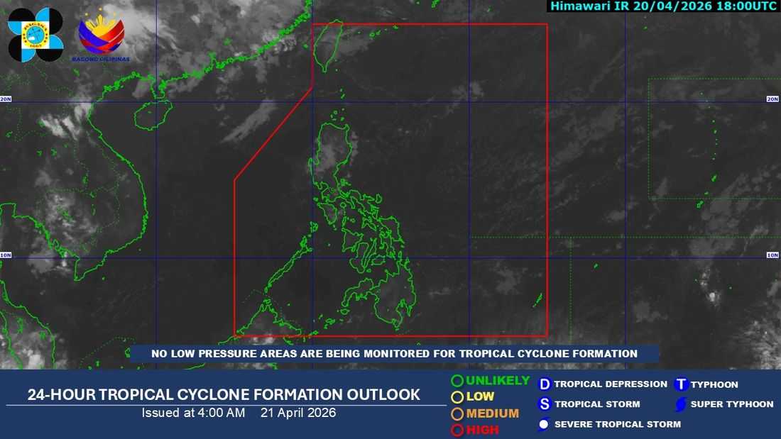 Easterlies affect Southern Luzon, Visayas, and Mindanao on Tuesday, April 21