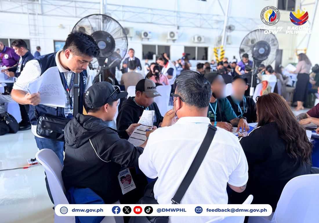 Chartered flight carrying over 300 Filipino repatriates from Dubai lands at the Villamor Airbase