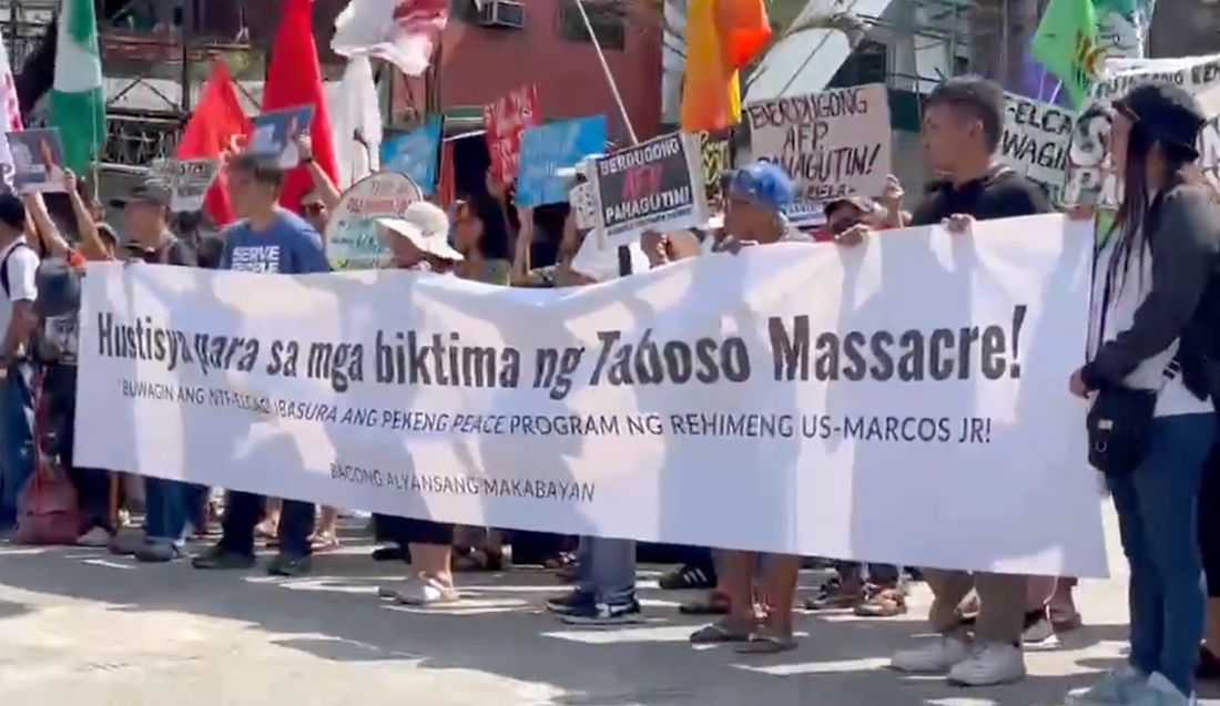 Groups protest outside Camp Aguinaldo to condemn Negros military ops that killed UP student, journalist