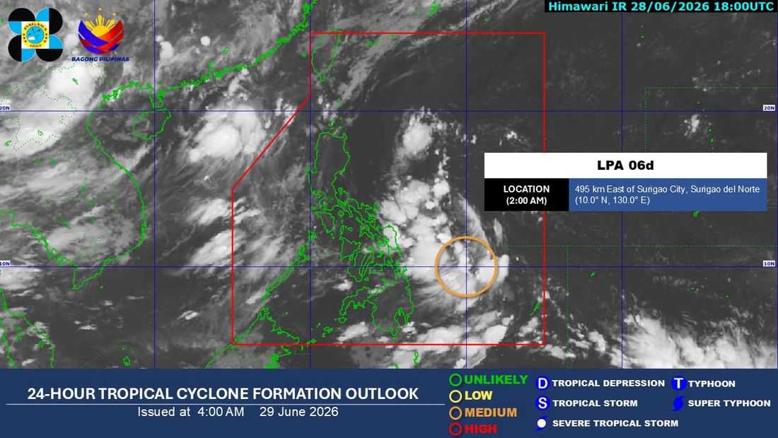 LPA off Surigao to bring scattered rains over Visayas, Bicol, Caraga and parts of Luzon