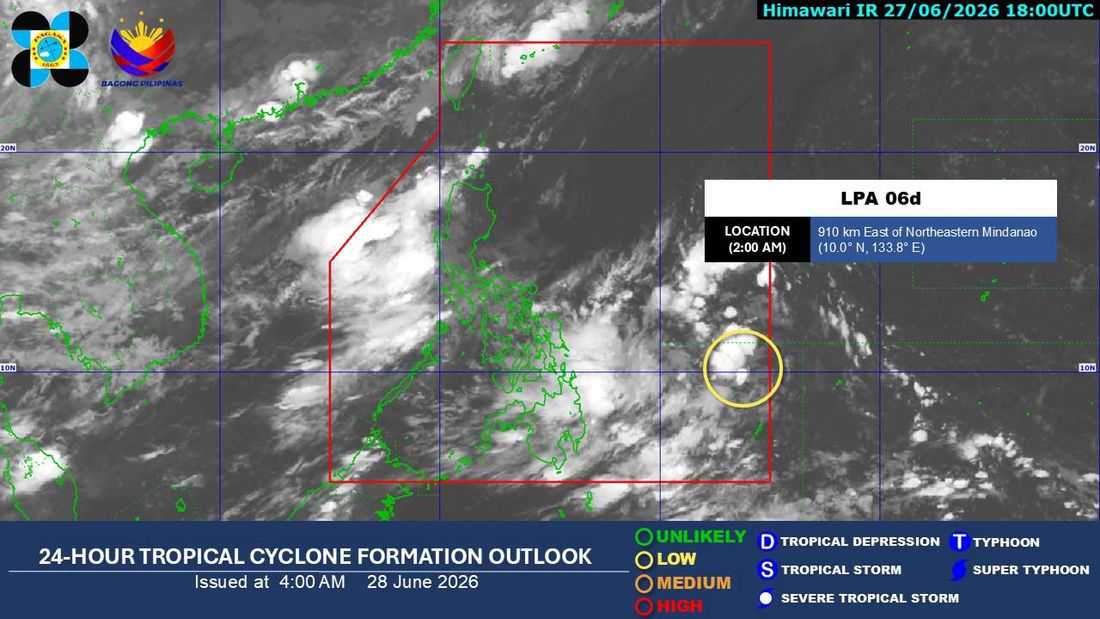 LPA east of Mindanao brings rains to Eastern Visayas, Caraga, Davao