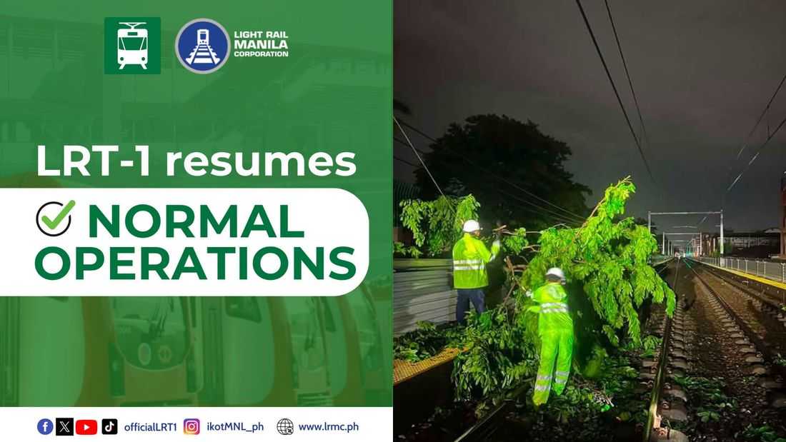 LRT-1 resumes full operations after tree branch disrupts service near Bambang Station