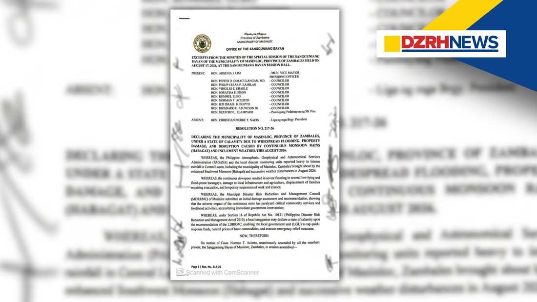 Masinloc, Zambales declared under state of calamity amid continuous rains