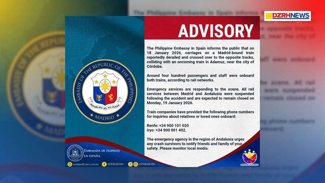 PH Embassy working with authorities to verify whether Filipinos involved in train collision in Spain