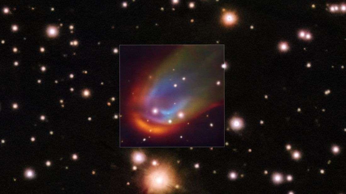 Astronomers spot white dwarf star creating a colorful shockwave