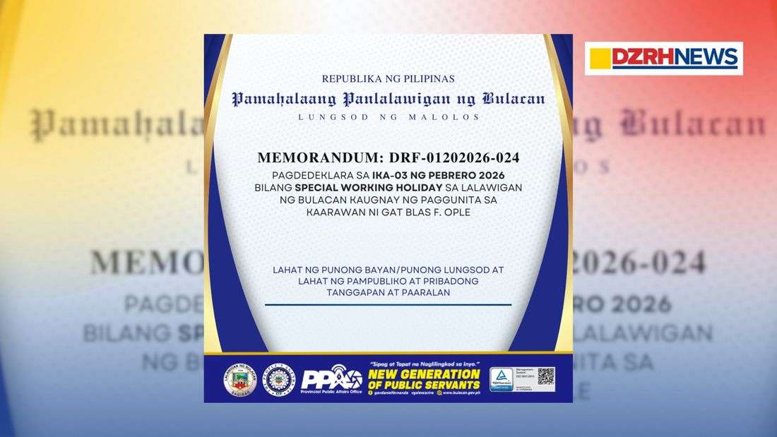 Bulacan declares Feb. 3, 2026 a special working holiday to honor Gat Blas F. Ople’s 99th birth anniversary