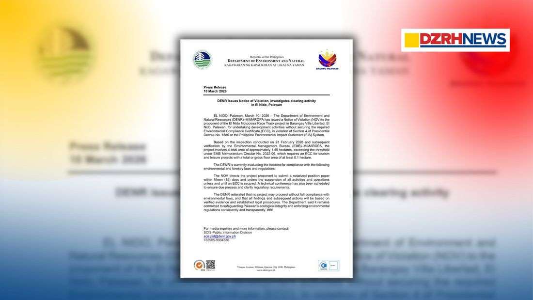 DENR probes motocross race track clearing in El Nido, issues violation notice