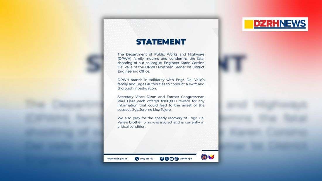₱200K reward offered in hunt for suspect in DPWH Engineer Karen Del Valle’s fatal shooting