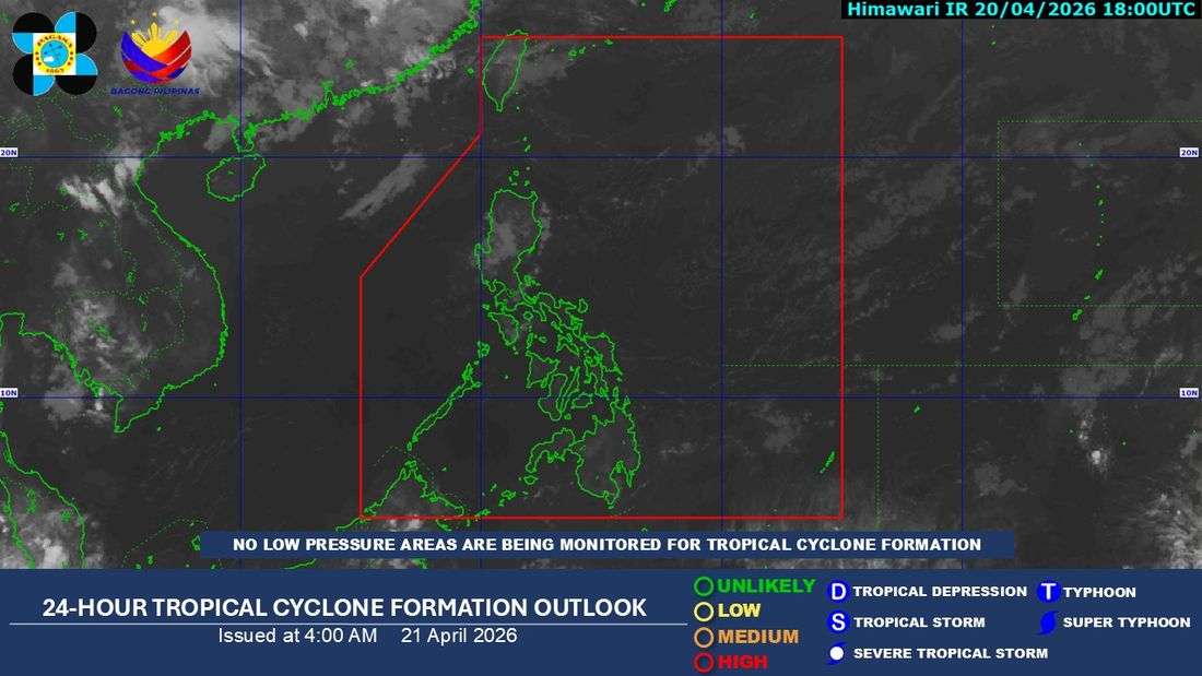 Easterlies affect Southern Luzon, Visayas, and Mindanao on Tuesday, April 21