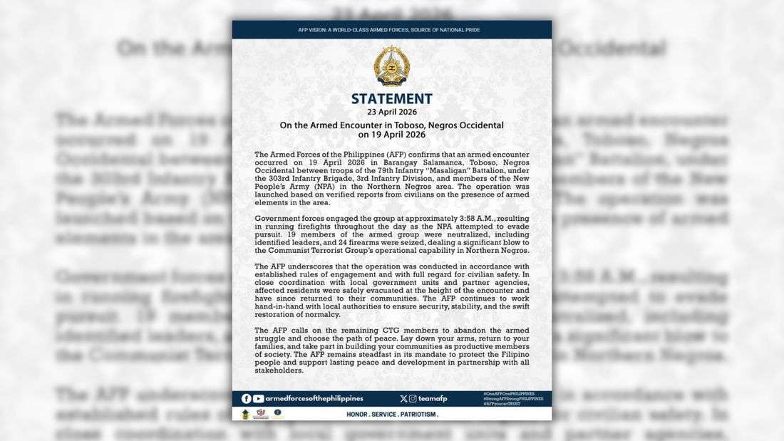 AFP maintains adherence to ‘established rules of engagement’ during fatal Toboso encounter