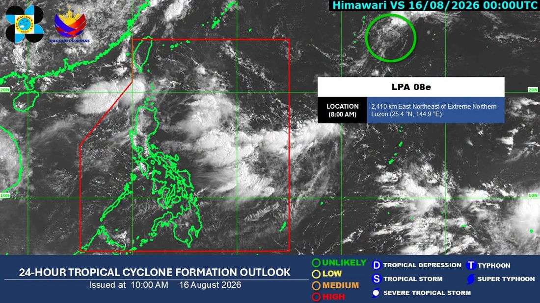 PAGASA: LPA outside PAR 'unlikely' to develop into a tropical depression