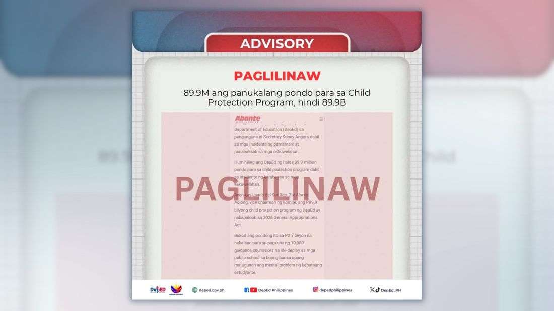 DepEd: ₱89.9M, not ₱89.9B, allocated for 2026 Child Protection Program