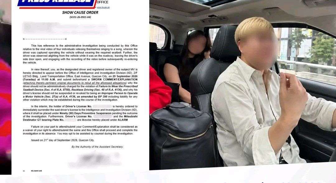 LTO issues show cause order vs. TV host over seatbelt, reckless driving