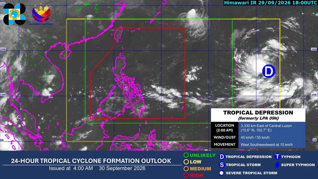 Tropical depression forms outside PAR; ITCZ to affect parts of PH