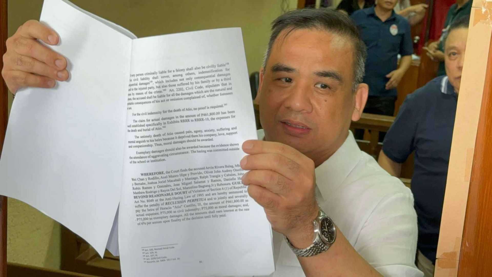 10 frat members found Guilty in Atio Castillo's death, sentenced to reclusion perpetua