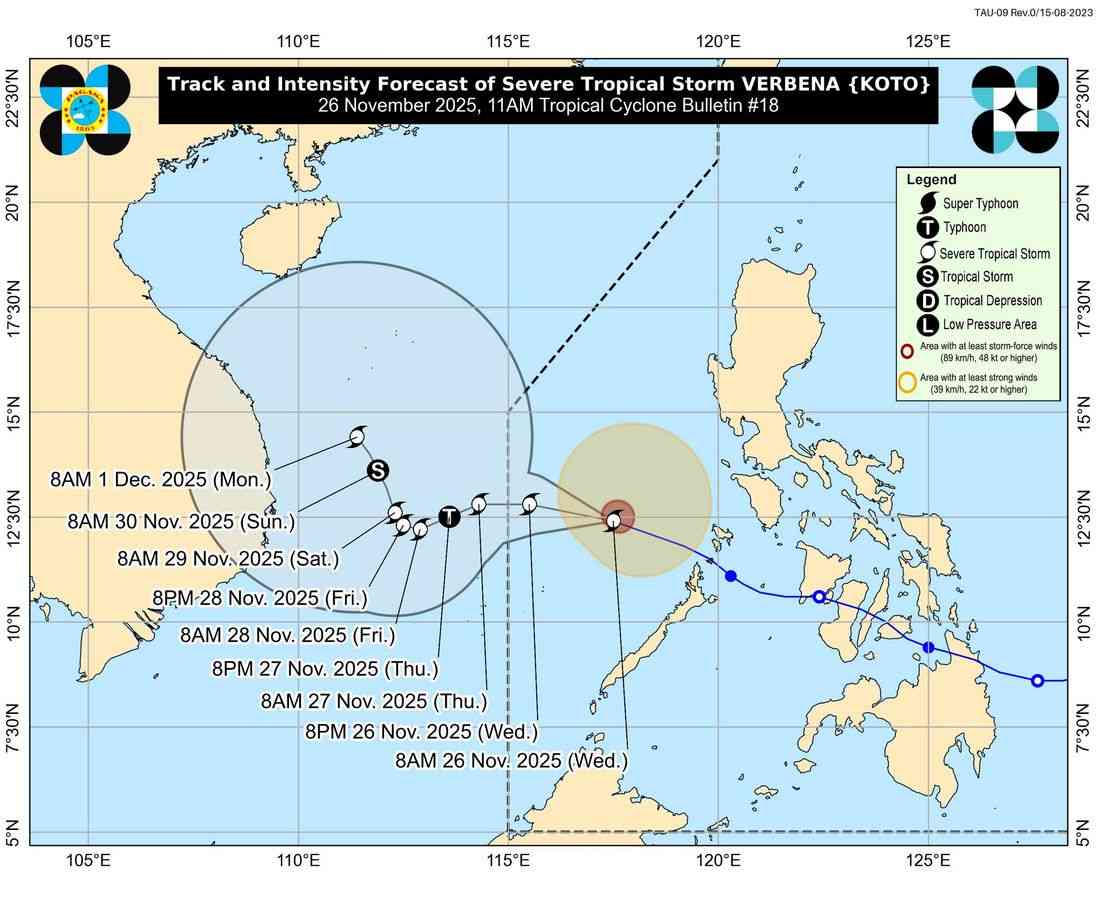 Verbena intensifies into severe tropical storm; Signal no. 1 up in Kalayaan Islands