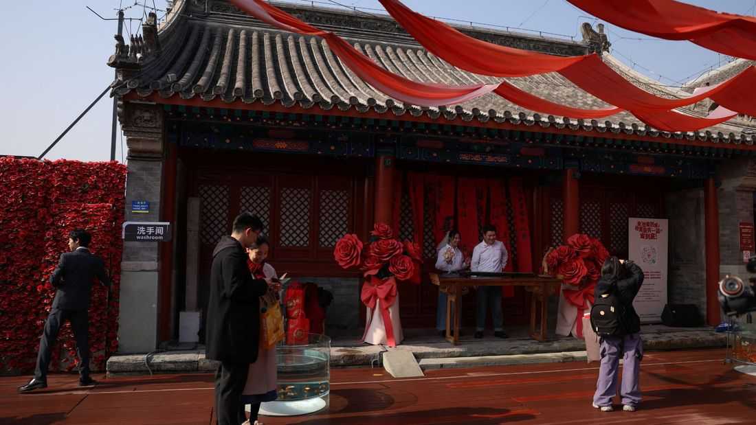 In China, wedding bells are ringing in nightclubs, a subway station and on snowy mountain peaks