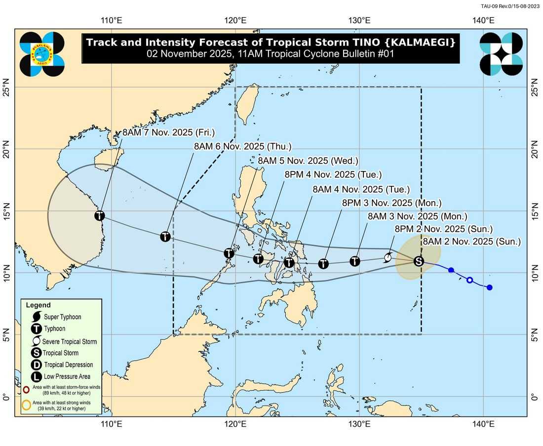 Tropical Storm “Tino” enters PAR; Signal No. 1 raised over parts of Visayas and Mindanao