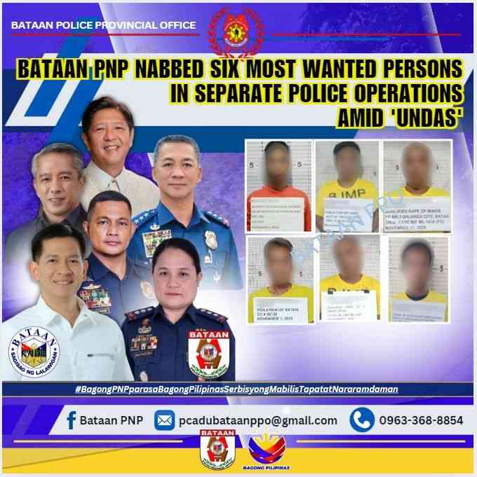 Six most wanted persons arrested in Bataan during Undas 2025 operations