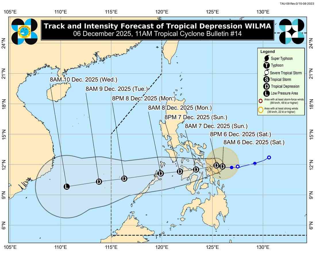 TD Wilma slowly approaches Eastern Samar and Northern Samar