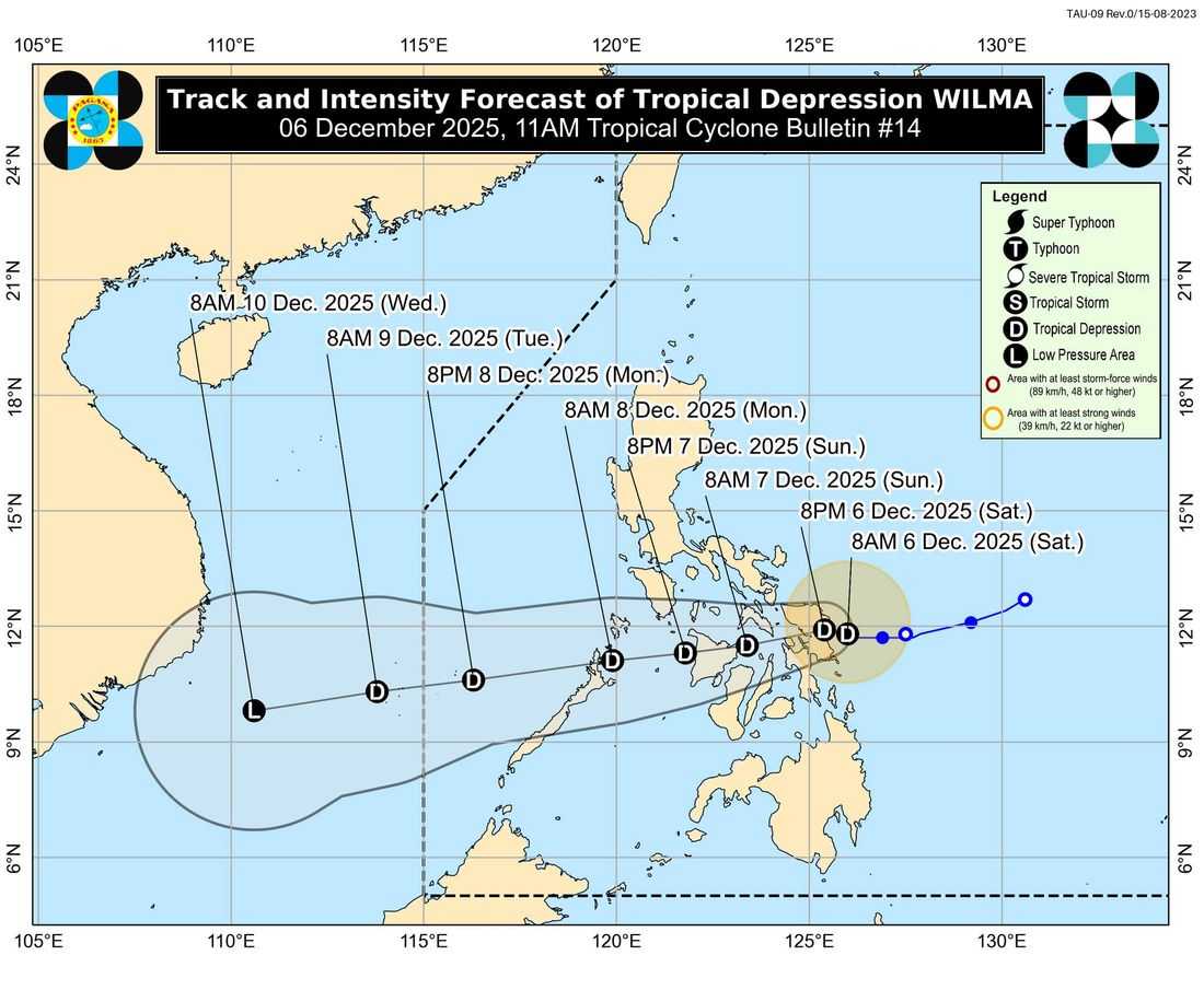 TD Wilma slowly approaches Eastern Samar and Northern Samar
