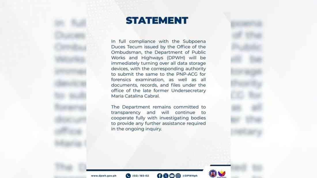 DPWH to submit data devices, Cabral’s office files in Ombudsman probe