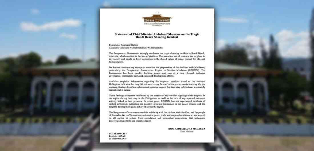Bangsamoro Government condemns Bondi Beach shooting, rejects links to Mindanao