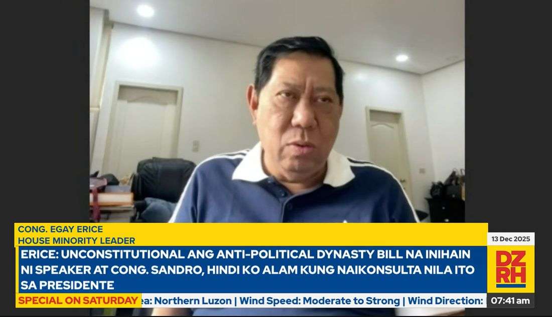 Egay Erice says anti-political dynasty bill filed by Bojie Dy, Sandro Marcos unconstitutional: 'Natawa ako dahil walang kwenta iyon'
