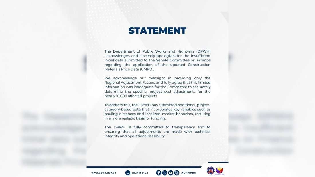 DPWH issues apology over incomplete data amid Senate budget review