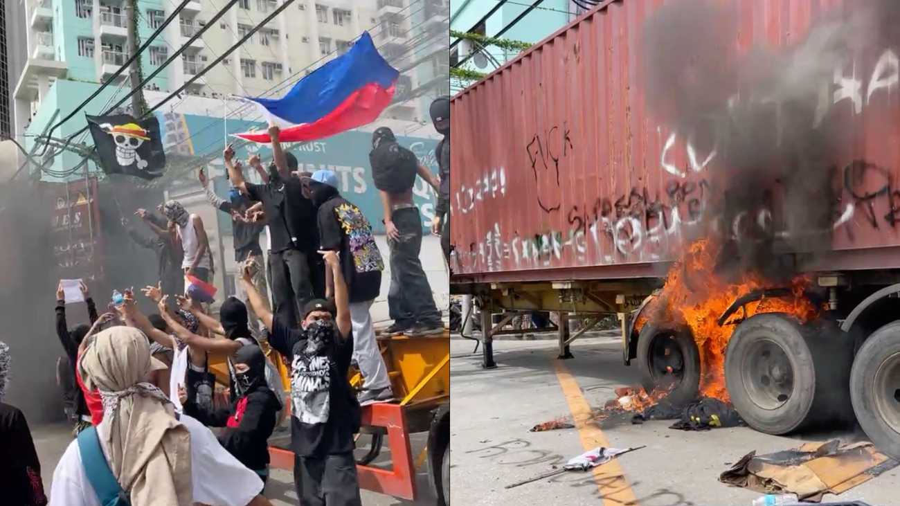 Container van set ablaze in previously peaceful rally