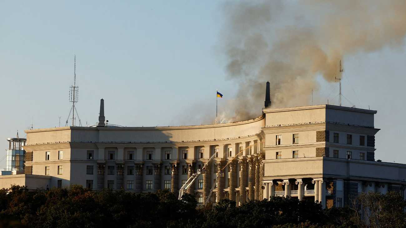 Russia hits Ukraine with biggest air attack of war, sets government building ablaze