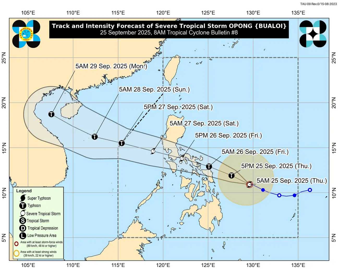 Strong winds and heavy rains ahead as Opong strengthens over Philippine Sea